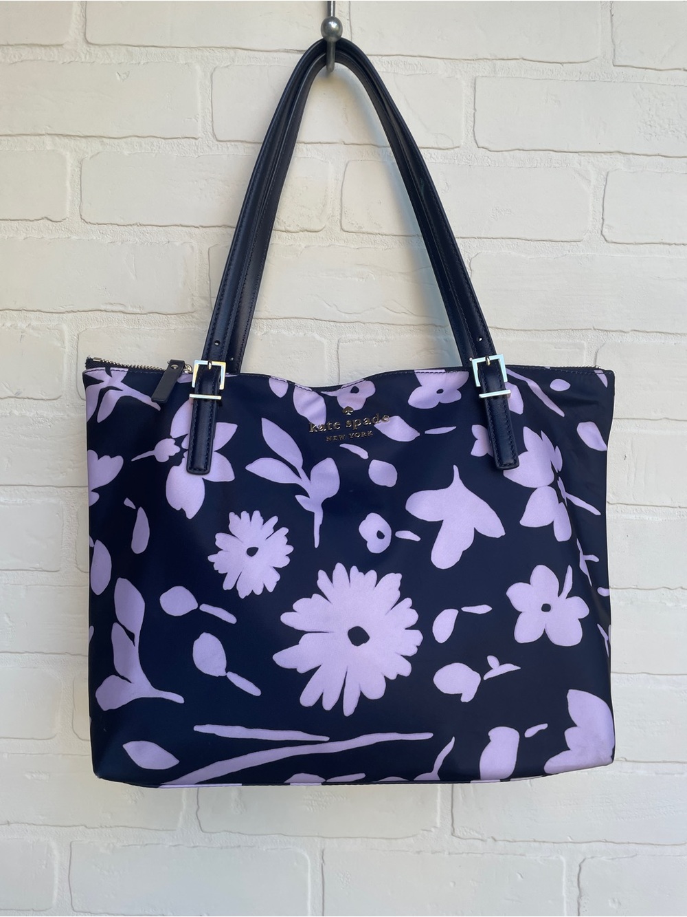 kate spade Black Floral Tote Bag - Lavender Print shoulder purse